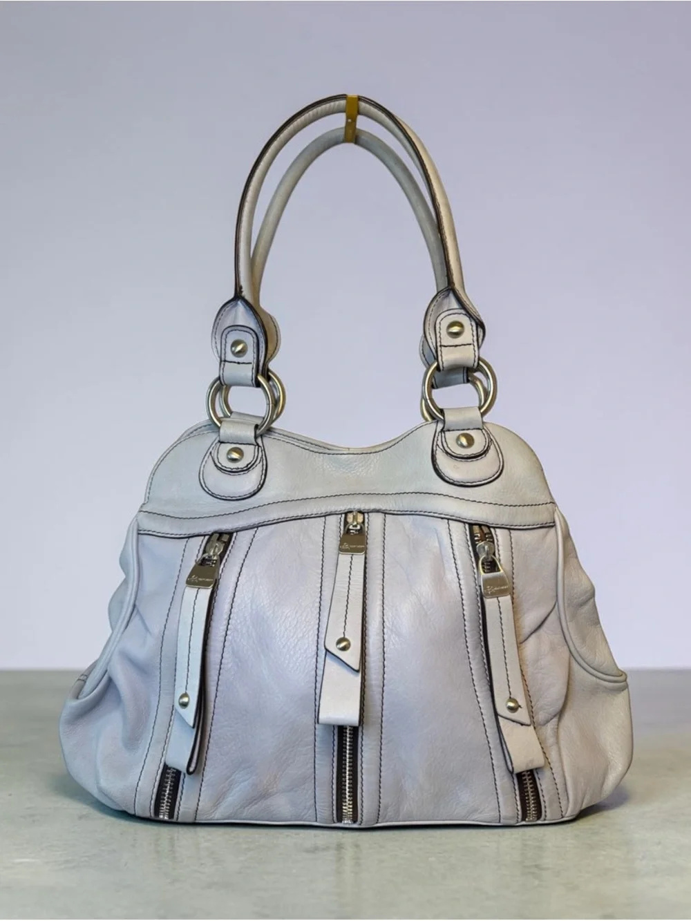 b. makowsky Light Gray Leather Shoulder Bag